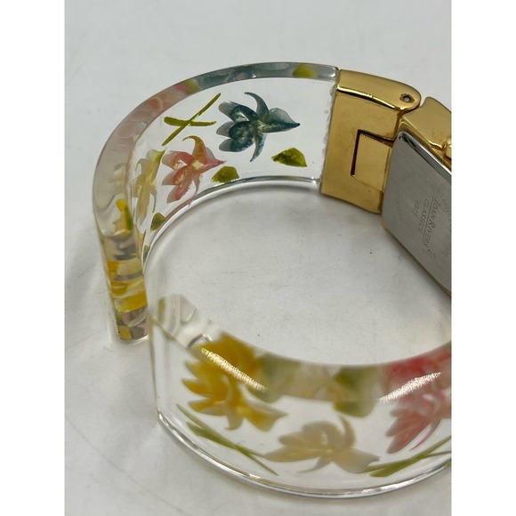 Joan Rivers Vintage Translucent Lucite Floral Wristband Watch - Picture 16 of 16